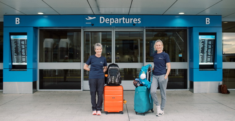 Nurse Catherine Stiles and lab technician Tricia Miller from South Australia