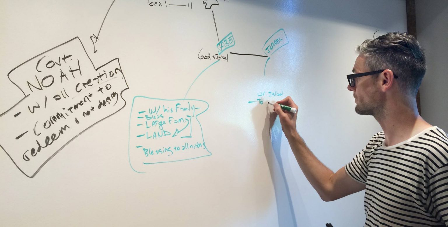tim mackie storyboarding on a whiteboard