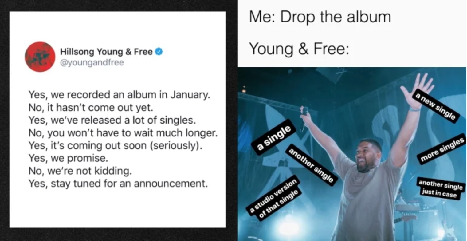 a meme of hillsong young and free's highly anticipated album release