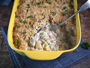 Tuna Mornay in yellow dish